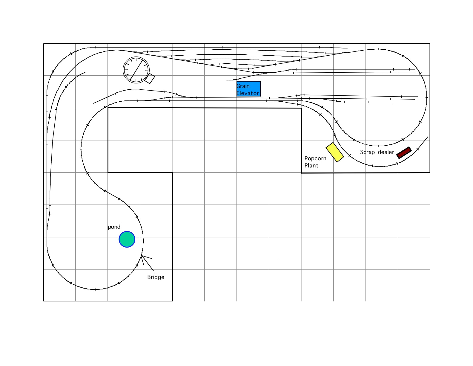 Track plan for an HO shelf layout; notes.
