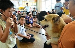 犬と触れ合って「命」実感　朝倉の小学校で特別授業