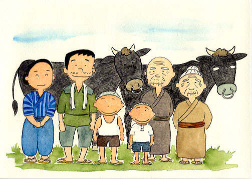 ちょっとのんびり おくつろぎの絵 昔ばなし ケン太とヨッチンと牛