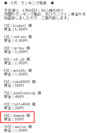 Good-Luck11.info　6月月間Ptランキング